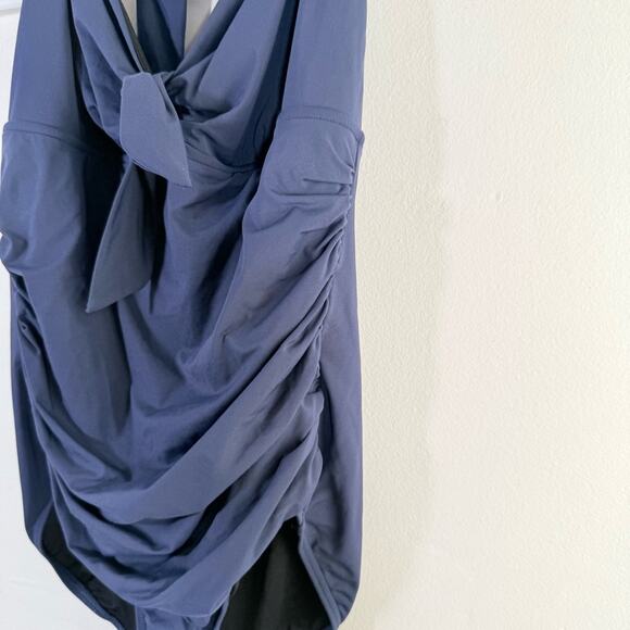Seafolly Australia Seaview Navy Blue Halter Tie Front Ruched One Piece Swim 8 - Picture 8 of 11
